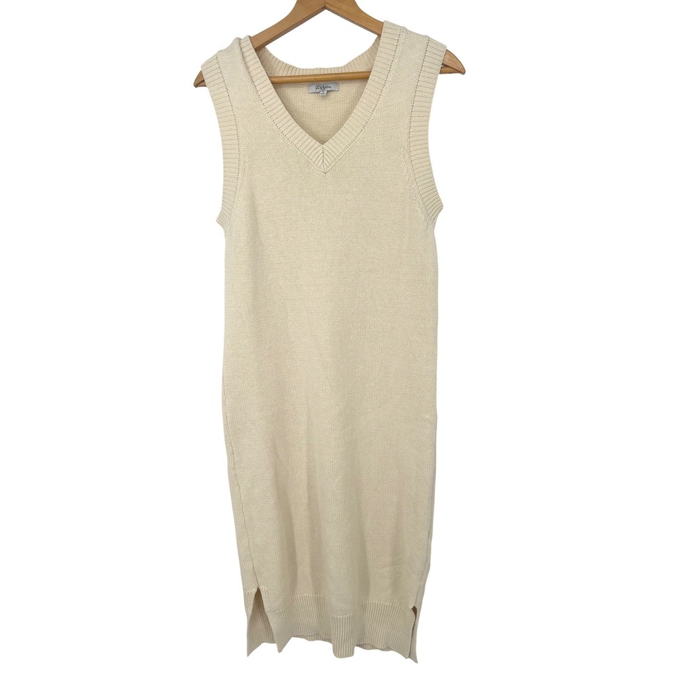 Polagram Sweater Knit Midi Dress Small Cream Boho Minimalist Neutral Classic